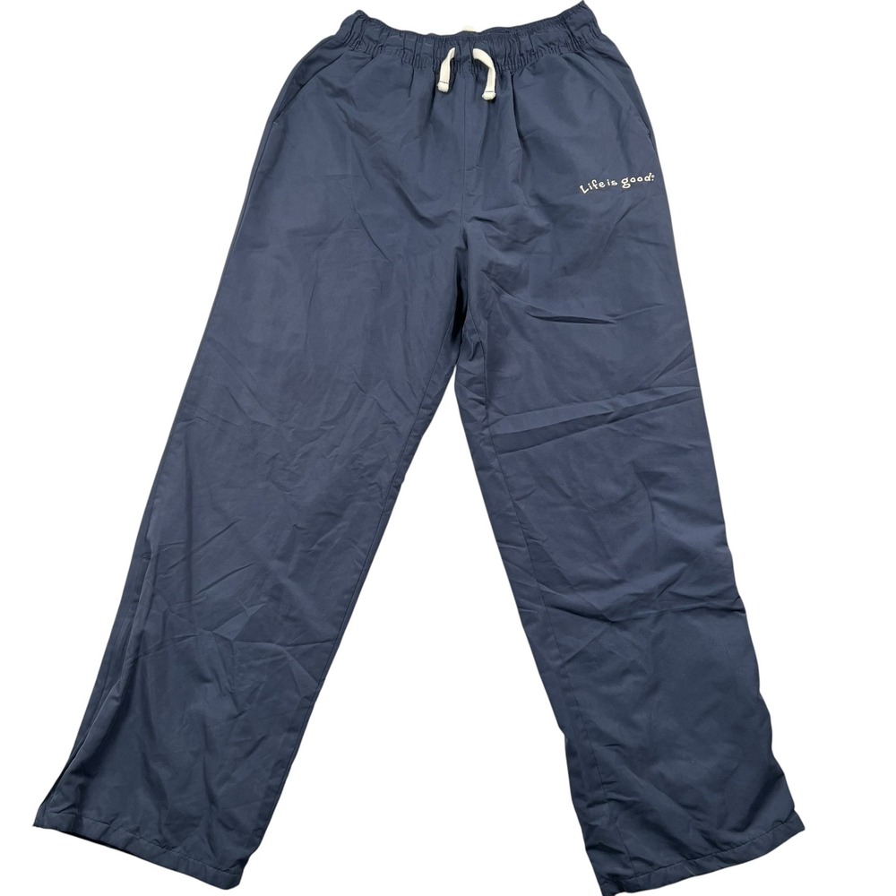 Life is Good Lounge Pants Mens L Blue Embroidered Logo Cotton Lined Drawstring